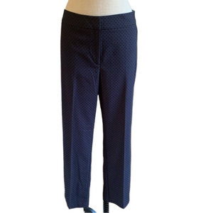 Ann Taylor sz 12 signature navy blue flat front pants with polka dots